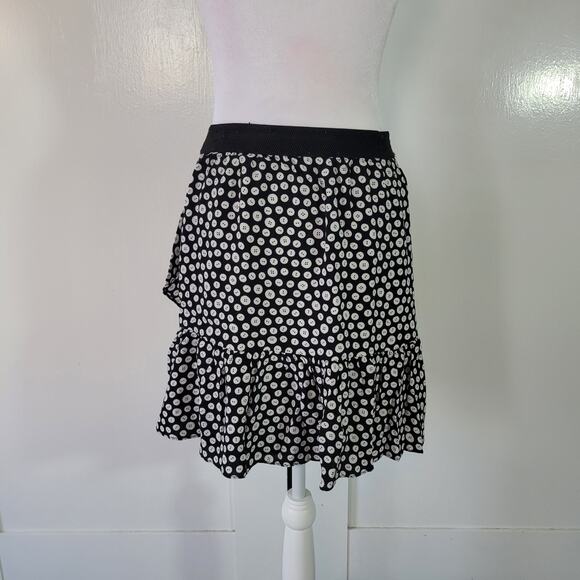 Maeve Size S Anthropologie Paulista Black White Button Print Flare Mini Skirt - Picture 3 of 9